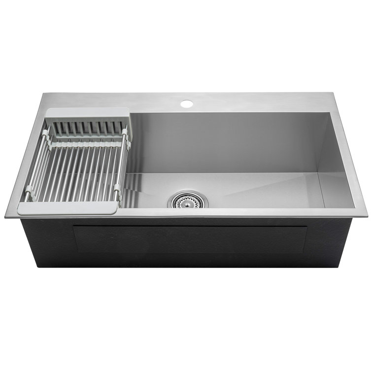 30'' Brushed Stainless Steel Single Bowl Kitchen Sink with Tray