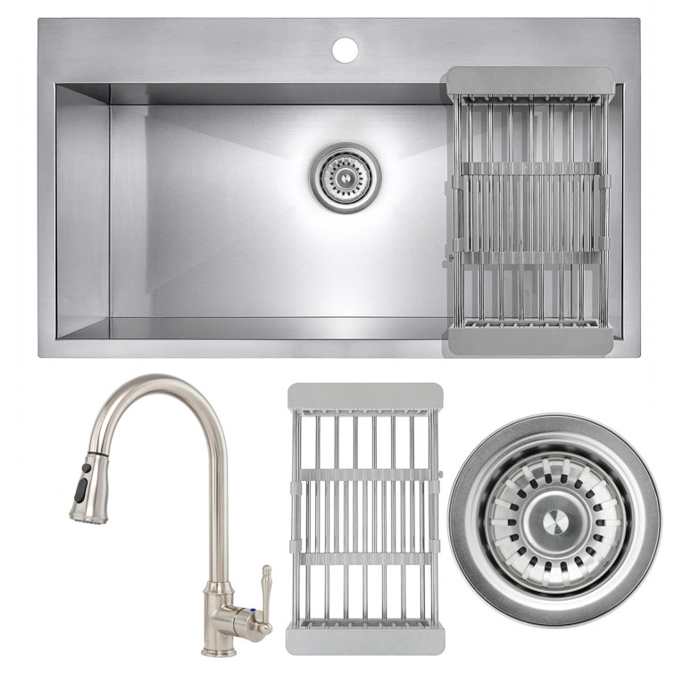 30" L x 18" W Drop-In Kitchen Sink with Faucet