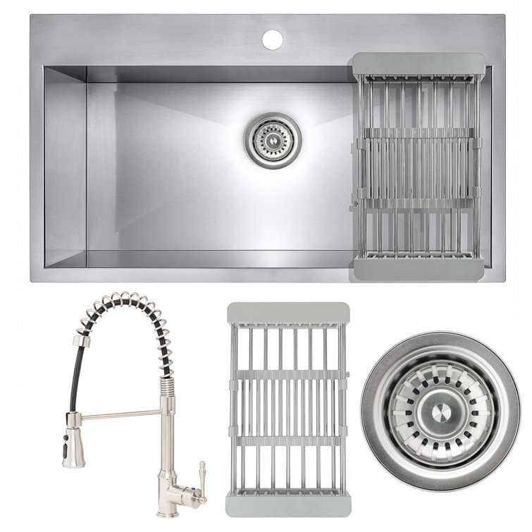 30-Inch Brushed Stainless Steel Single Bowl Kitchen Sink with Faucet