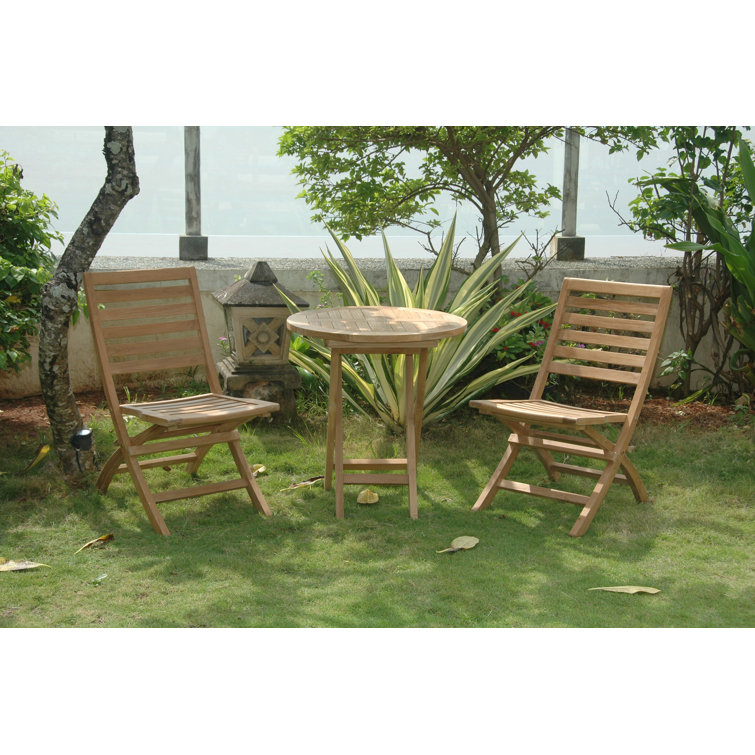 Teak 3-Piece Outdoor Bistro Set with Folding Chairs