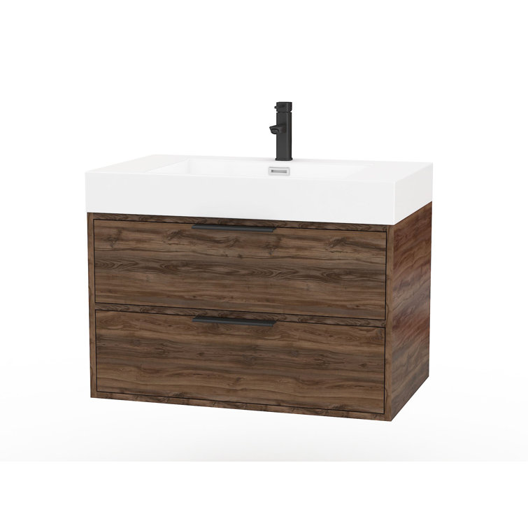 30'' Brown Wood Single Bathroom Vanity with Cultured Marble Top