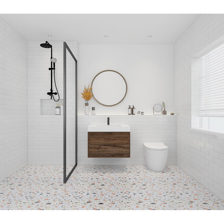 30'' Brown Wood Single Bathroom Vanity with Cultured Marble Top
