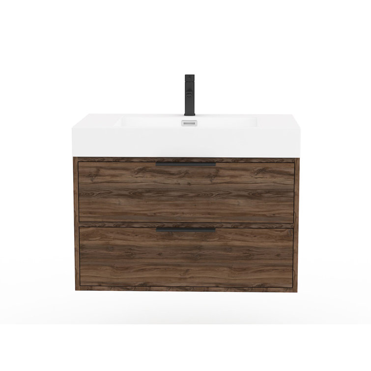 30'' Brown Wood Single Bathroom Vanity with Cultured Marble Top