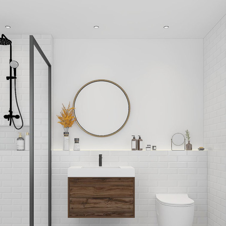 30'' Brown Wood Single Bathroom Vanity with Cultured Marble Top