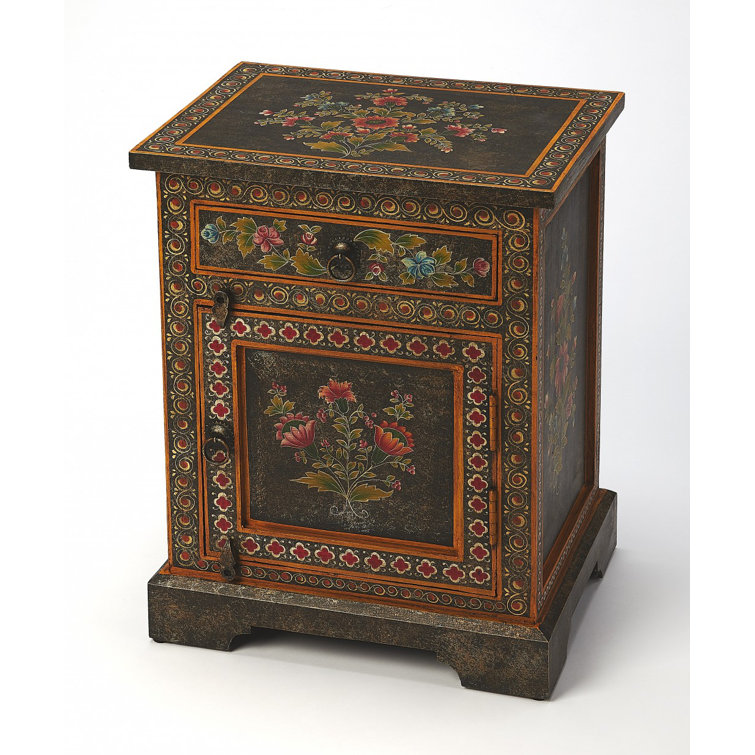 Bihar Hand Painted Floral Motif Brown Wood Chest