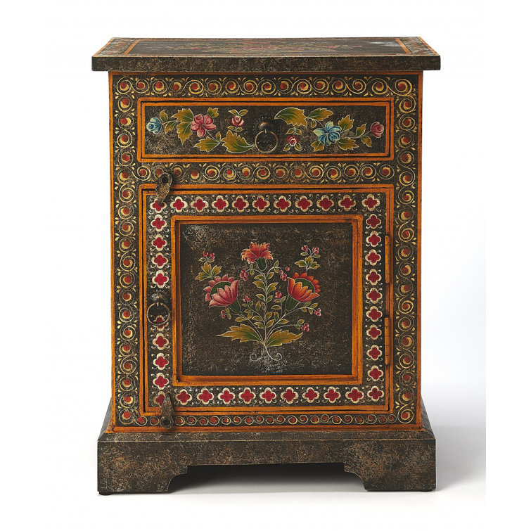 Bihar Hand Painted Floral Motif Brown Wood Chest