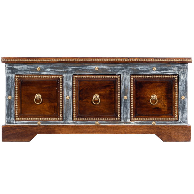 Handcrafted Mango Wood and Brass Storage Coffee Table