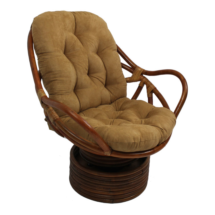 Camel Microfiber Swivel Papasan Chair with Rattan Frame