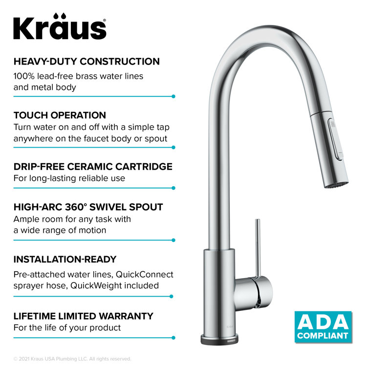 Chrome Touch-Control Single-Handle Pull-Down Kitchen Faucet