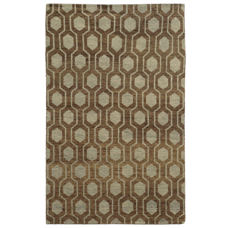Maddox Art Deco Hand-Knotted Wool Blue/Brown Geometric Area Rug