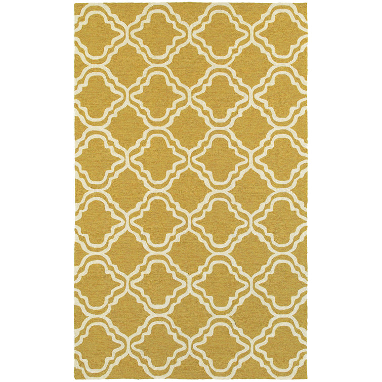 Atrium Gold and Ivory Geometric Hand-Hooked Area Rug