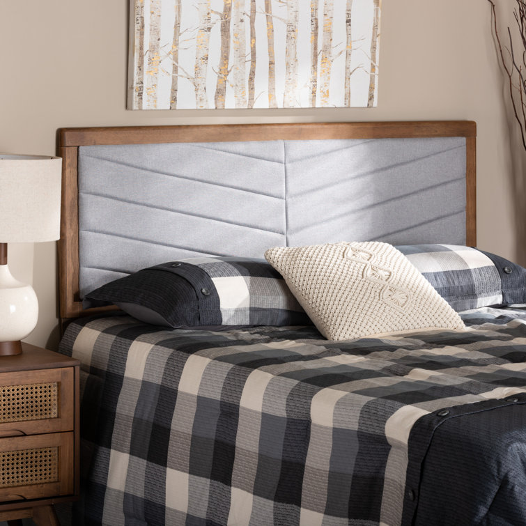 Light Grey and Walnut Brown Tufted Upholstered Queen Headboard