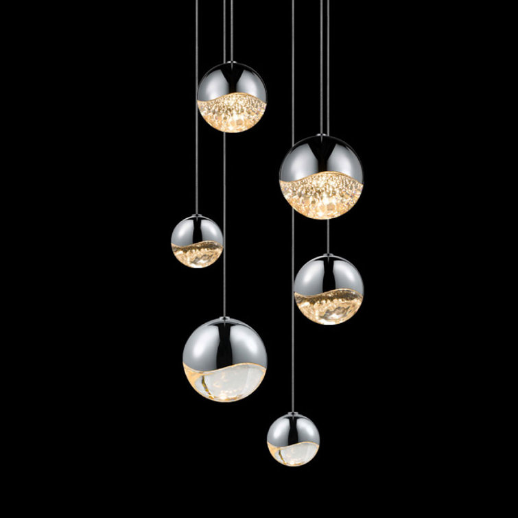 Satin Nickel 6-Light LED Globe Pendant for Indoor/Outdoor
