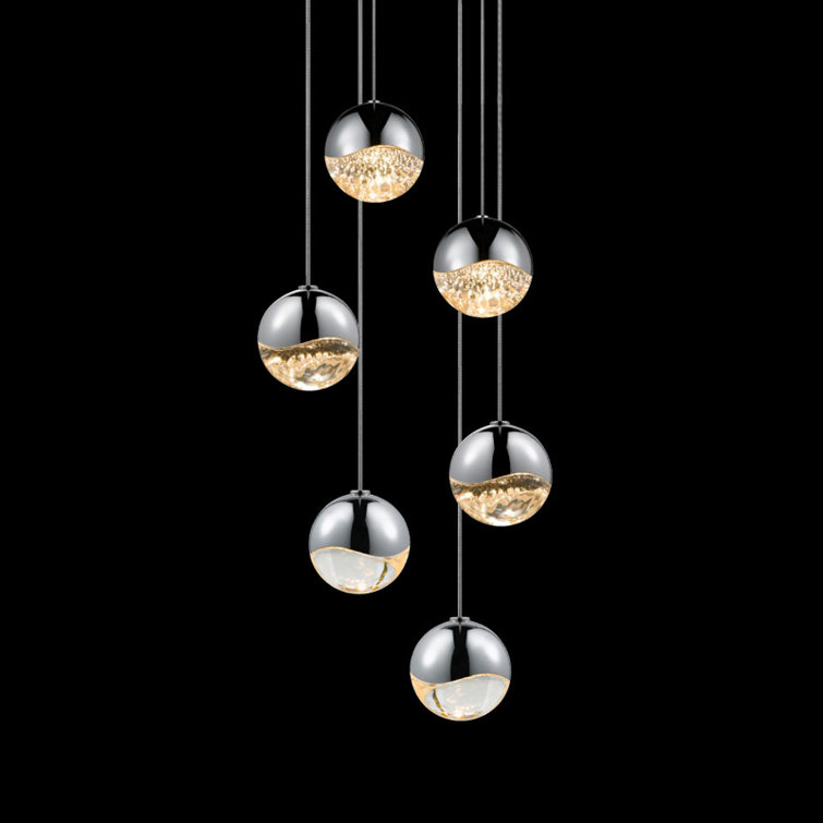 Satin Nickel 6-Light LED Globe Pendant for Indoor/Outdoor