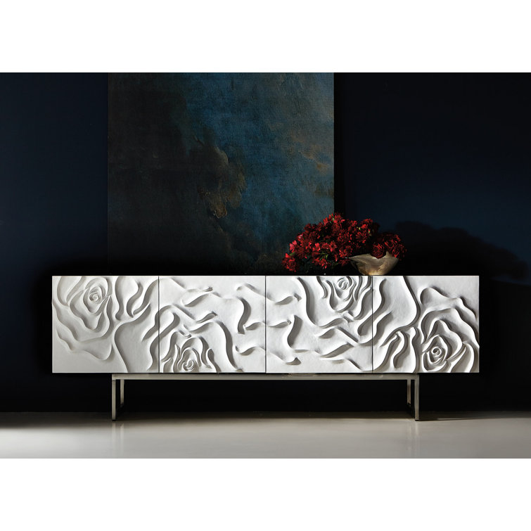Penrose White Floral Motif Sideboard with Stainless Steel Base