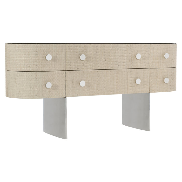 Almeda Transitional 6-Drawer Raffia & Stainless Steel Dresser