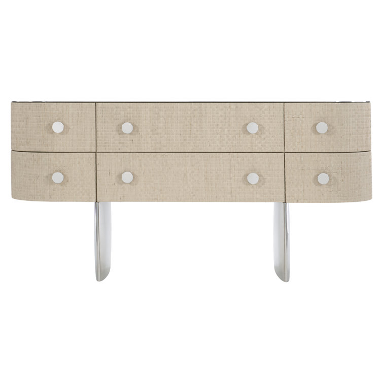 Almeda Transitional 6-Drawer Raffia & Stainless Steel Dresser