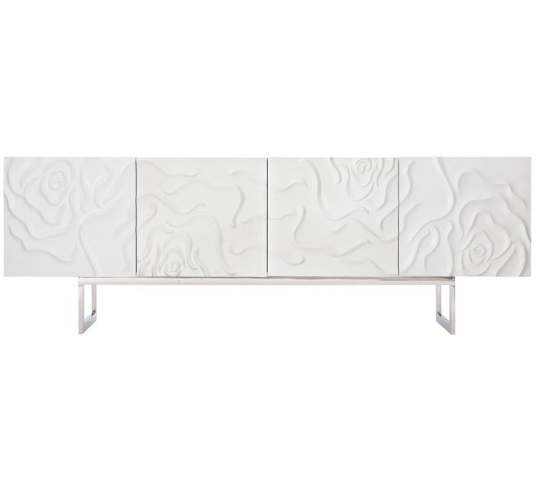 Penrose White Floral Motif Sideboard with Stainless Steel Base