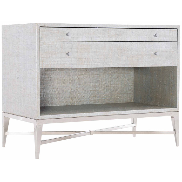 Saba Modern 2-Drawer Gray Raffia and Antique Silver Nightstand