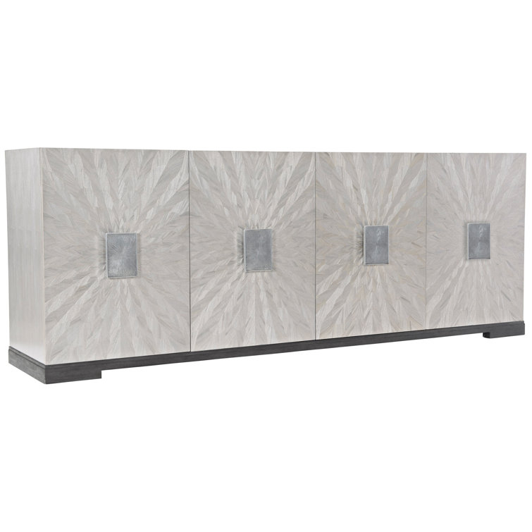 Gray Transitional Media Console with Cabinet and Drawer
