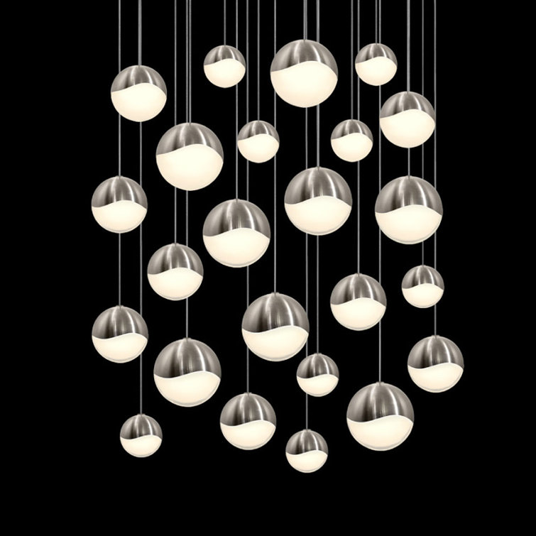Satin Nickel 27" LED Globe Pendant with Crystal Facets