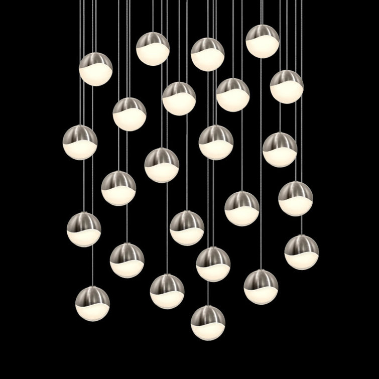Satin Nickel 24-Light LED Crystal Globe Pendant, Indoor/Outdoor