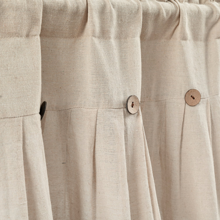 Beige Linen Buttoned Rod Pocket Window Valance