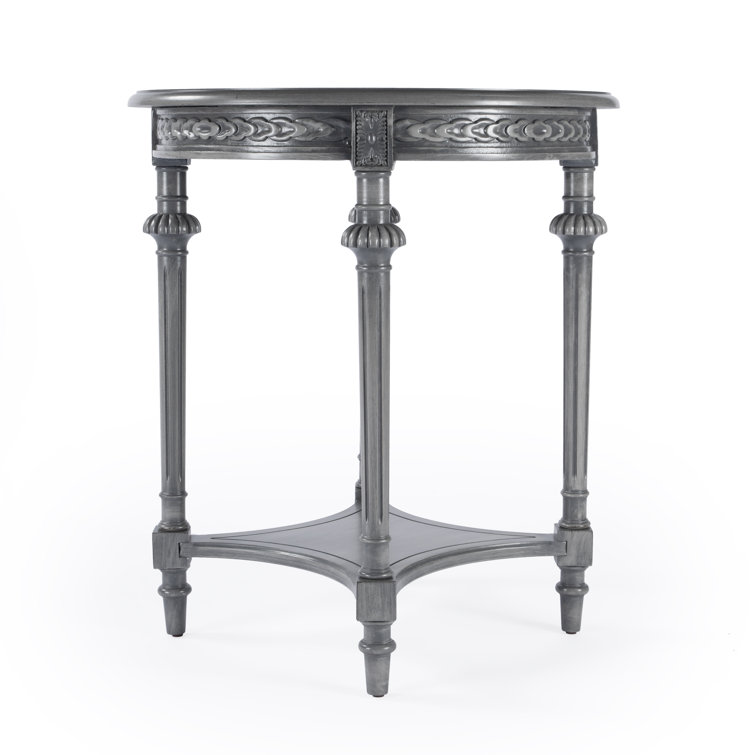 Hellinger Elegant Round Gray Wood Lamp Table with Shelf