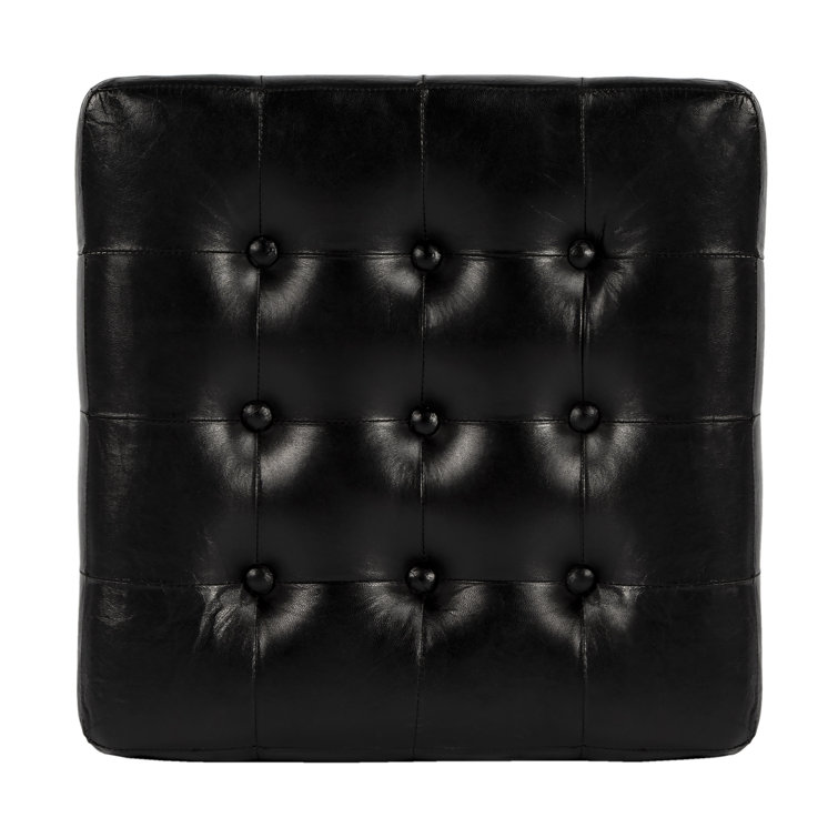 Leon 112'' Black Genuine Leather Tufted Cube Ottoman