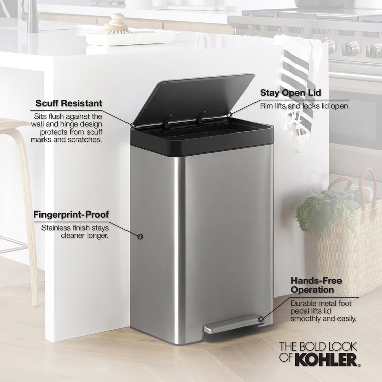 Stainless Steel 13 Gallon Fingerprint Resistant Kitchen Trash Can