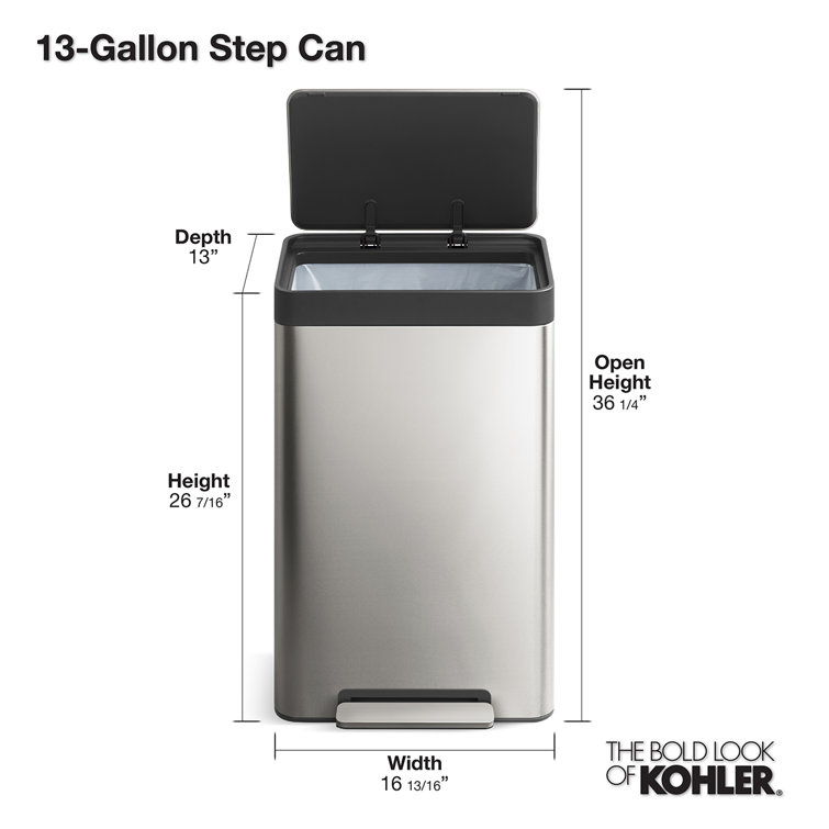 Stainless Steel 13 Gallon Fingerprint Resistant Kitchen Trash Can