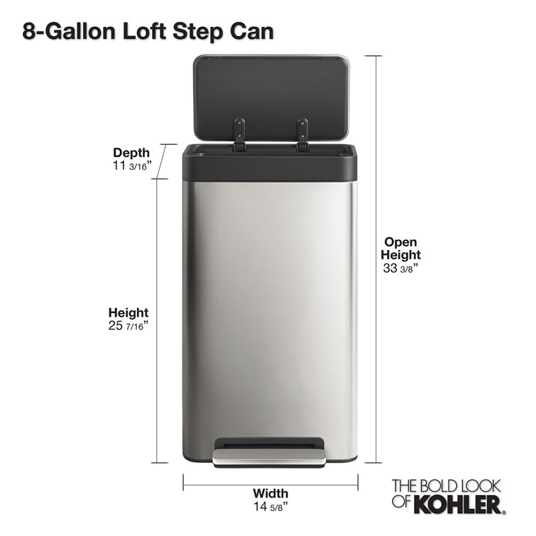 Stainless Steel 8-Gallon Hands-Free Kitchen Step Trash Can