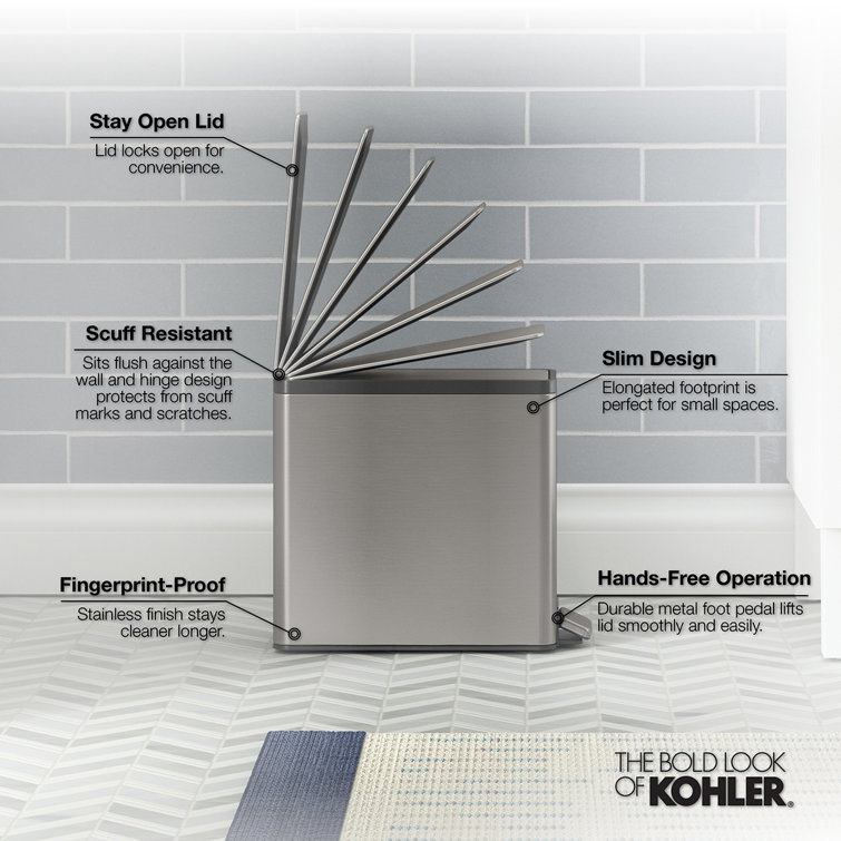 Slim 2.5-Gallon Stainless Steel and White Step Trash Can