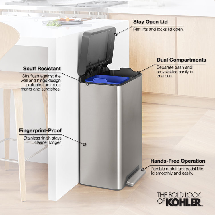 Stainless Steel Dual Compartment Kitchen Trash Can with Pedal