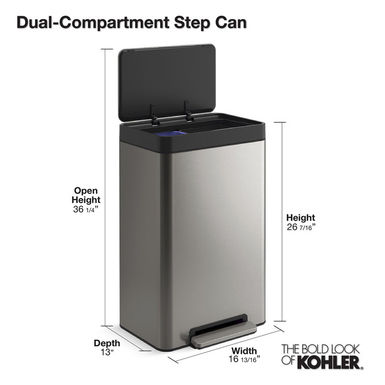 Stainless Steel Dual Compartment Kitchen Trash Can with Pedal