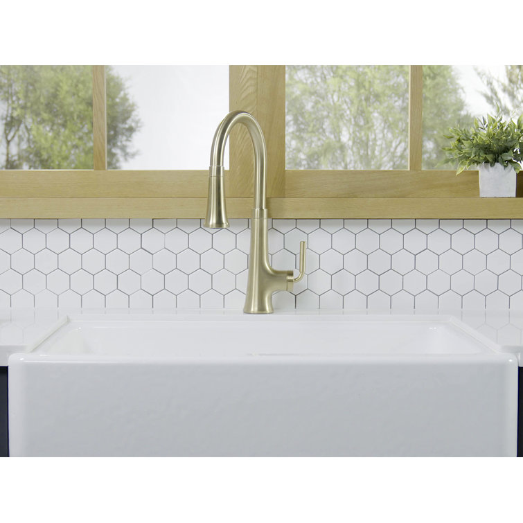 Vibrant Brushed Brass Pull-Down Kitchen Faucet with Spray