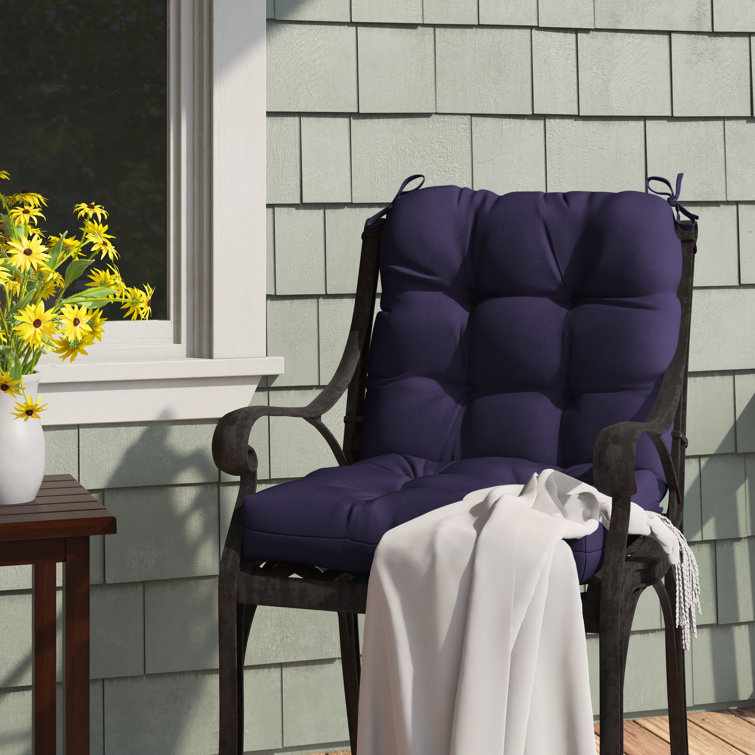 Navy Blue Polyester High Back Outdoor Chair Cushion