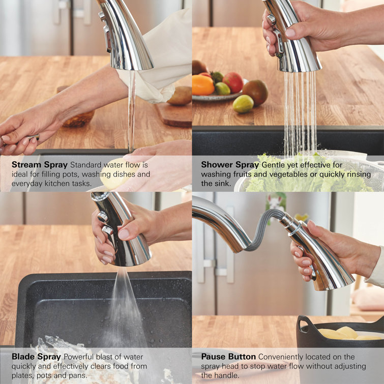 Chrome Modern Pull-Down Kitchen Faucet with Spray