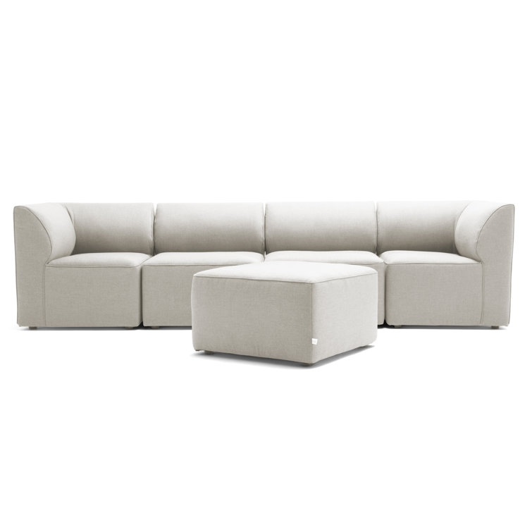Light Gray Modular Sectional with Wooden Frame