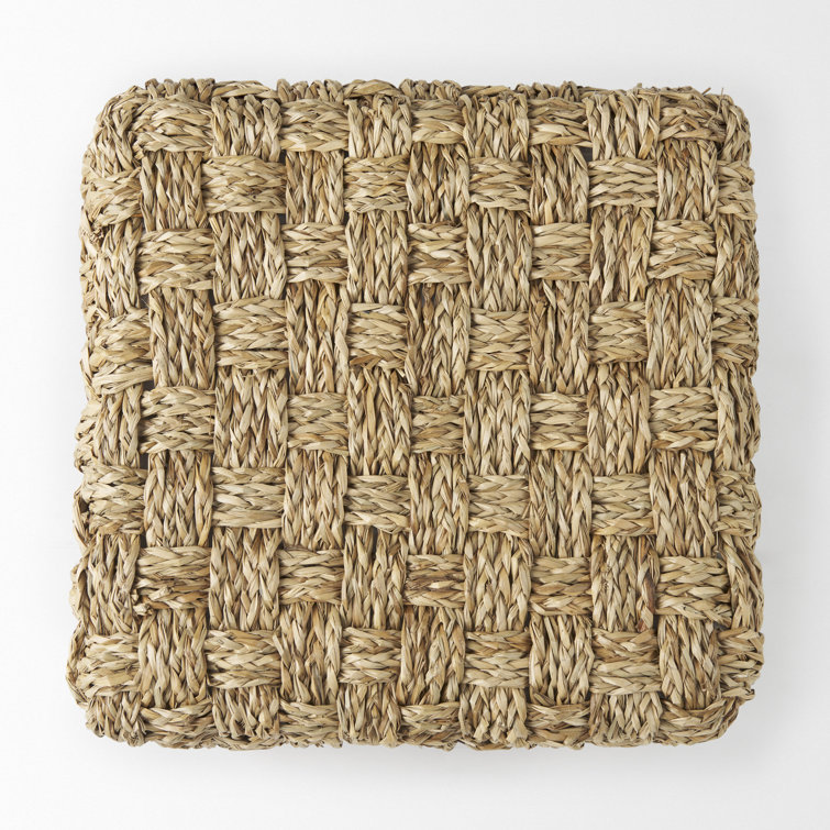 Medium Brown Seagrass Square Upholstered Pouf