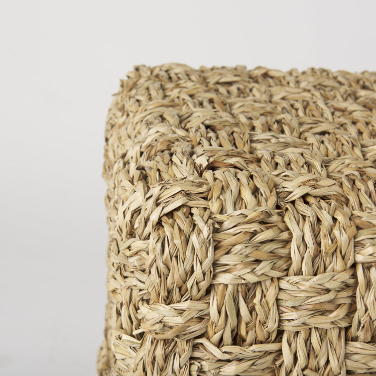Medium Brown Seagrass Square Upholstered Pouf