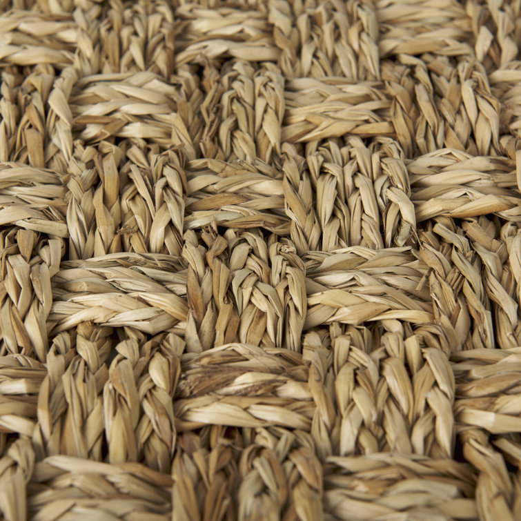 Medium Brown Seagrass Square Upholstered Pouf