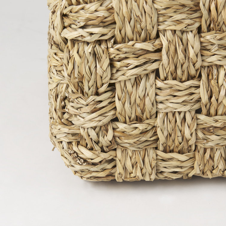 Medium Brown Seagrass Square Upholstered Pouf
