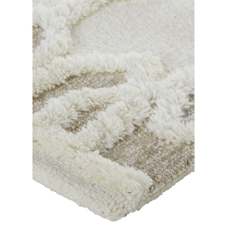 Ivory and Tan Hand-Tufted Wool Geometric Rug, 2' x 3'