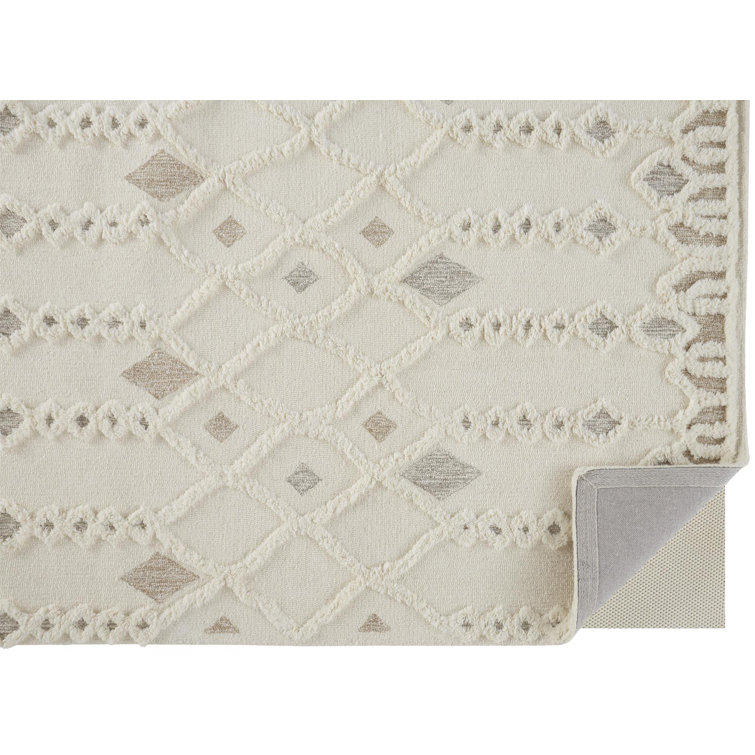 Ivory and Tan Hand-Tufted Wool Geometric Rug, 2' x 3'