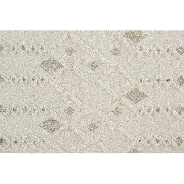 Ivory and Tan Hand-Tufted Wool Geometric Rug, 2' x 3'