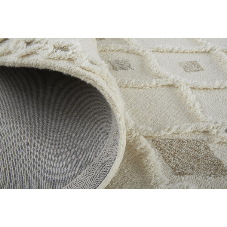 Ivory and Tan Hand-Tufted Wool Geometric Rug, 2' x 3'