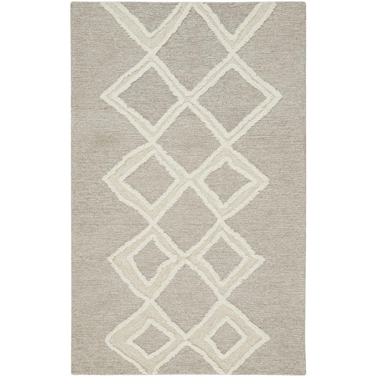 Hand-Tufted Gray and Ivory Wool Geometric Area Rug, 5' x 8'