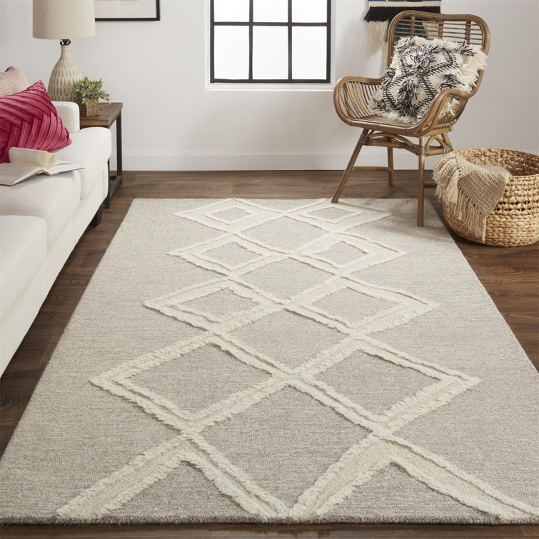 Hand-Tufted Gray and Ivory Wool Geometric Area Rug, 5' x 8'