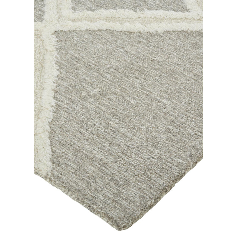 Hand-Tufted Gray and Ivory Wool Geometric Area Rug, 5' x 8'